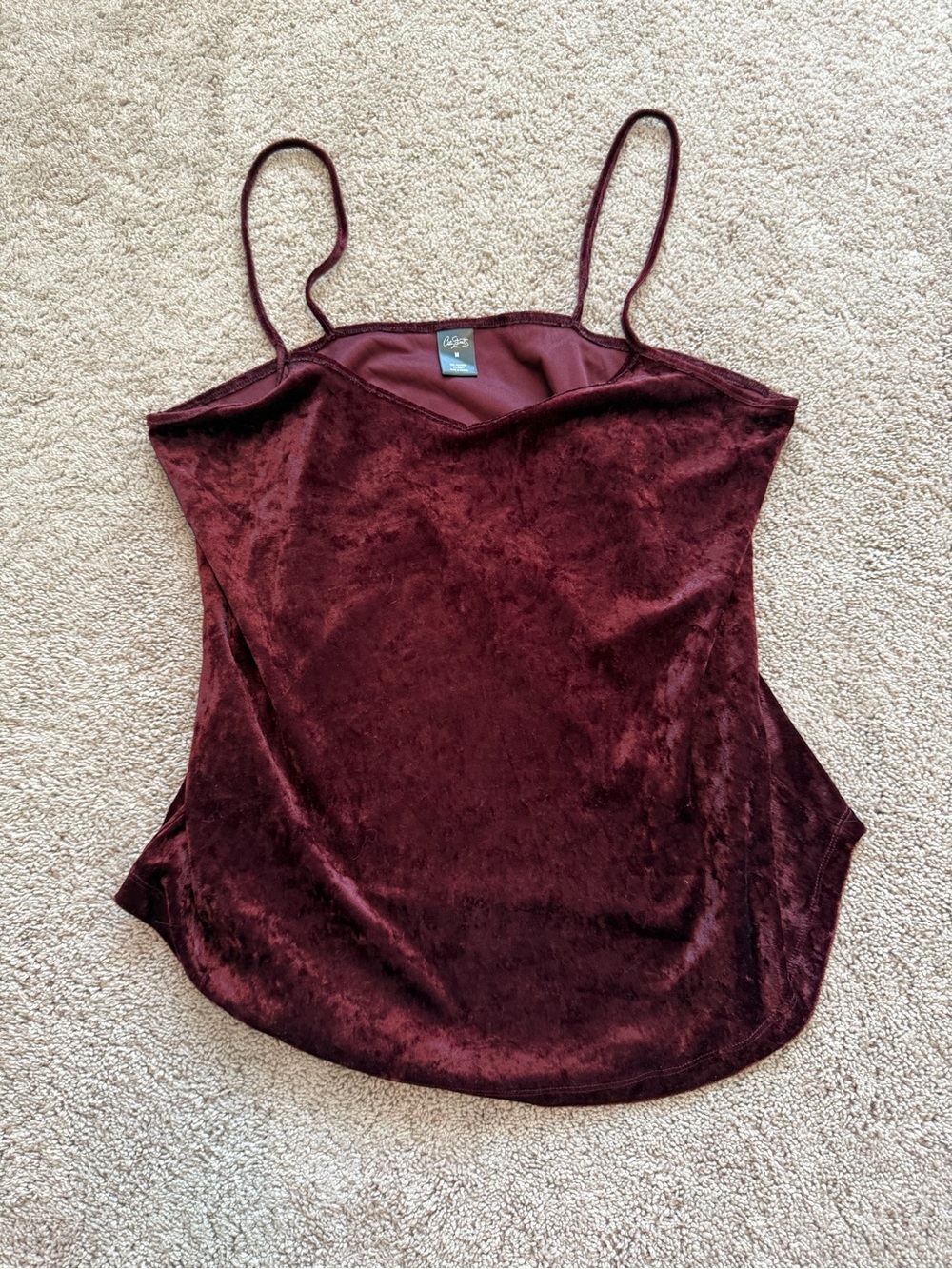 Y2K City Streets Crushed Velvet Spaghetti Strap Cami - Burgundy